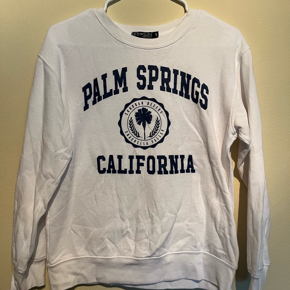 White Crewneck Sweater with Palm Springs Design